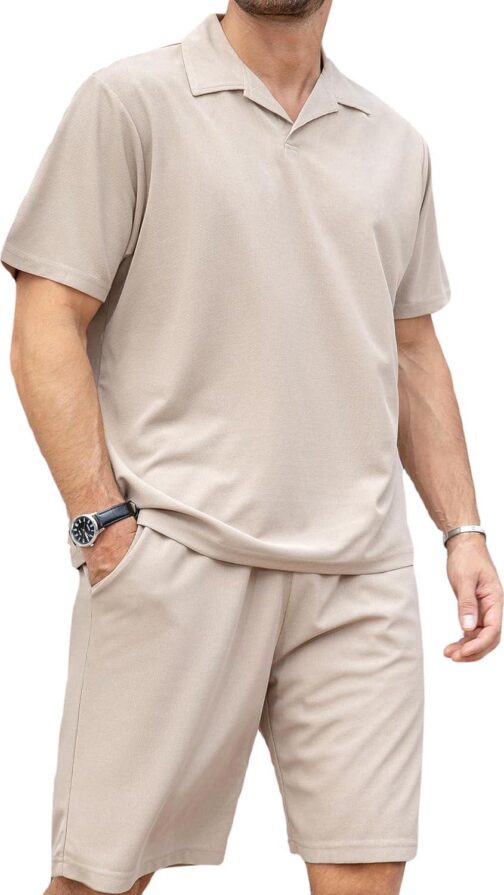 ZPB Mens Polo Shirt and Shorts Set Summer Outfits 2 Piece Fashion Casual Tracksuits Short Sleeve Polo Suit