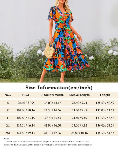 Zenlonr Women Summer Dresses 2024 Casual Short Sleeve V Neck Split Maxi Dress Button Drawstring Beach Long Dress - Image 6