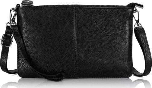 befen Genuine Leather Wristlet Clutch Wallet Purses Small Crossbody Bags Shoulder Handbag for Women, Silver Zipper