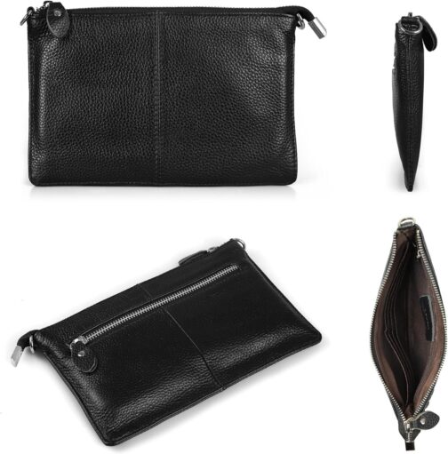 befen Genuine Leather Wristlet Clutch Wallet Purses Small Crossbody Bags Shoulder Handbag for Women, Silver Zipper - Image 7