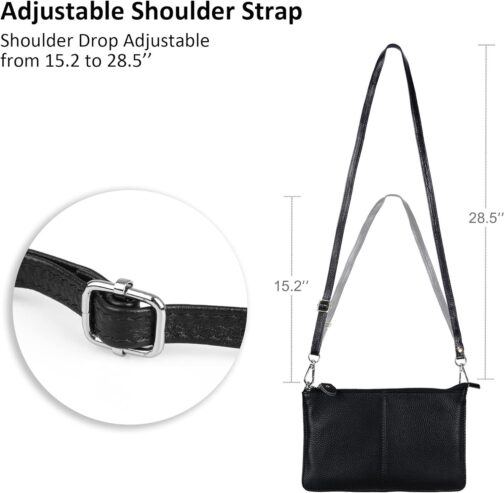 befen Genuine Leather Wristlet Clutch Wallet Purses Small Crossbody Bags Shoulder Handbag for Women, Silver Zipper - Image 5