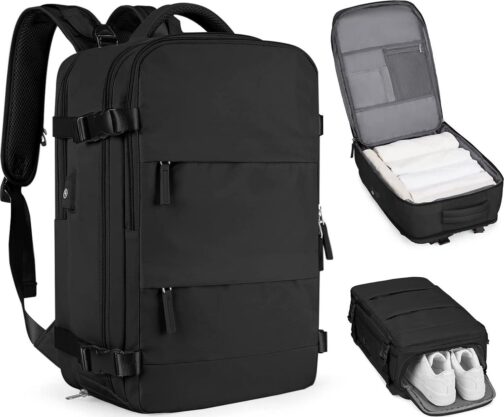coofay Large Travel Backpack For Women Men Airline Approved Carry On Flight Luggage Waterproof Sports Casual Daypack Small For Hiking Black