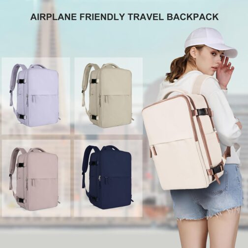 coowoz Travel Backpack For Women Men Airline Approved,Beige Brown Carry On Backpack,Large Hiking Backpack Waterproof Outdoor Sports Rucksack Casual Daypack Fit 15.6 Inch Laptop Backpack - Image 7