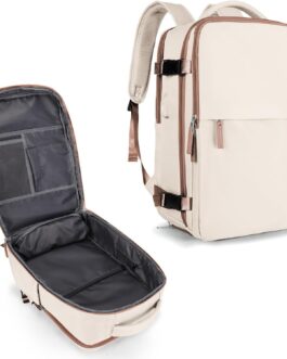 coowoz Travel Backpack For Women Men Airline Approved,Beige Brown Carry On Backpack,Large Hiking Backpack Waterproof Outdoor Sports Rucksack Casual Daypack Fit 15.6 Inch Laptop Backpack