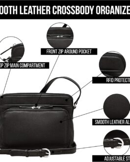 ili New York – Leather Shoulder Handbag w/Side Organizer – Soft, Smooth Leather Handbag w/RFID Blocking Lining