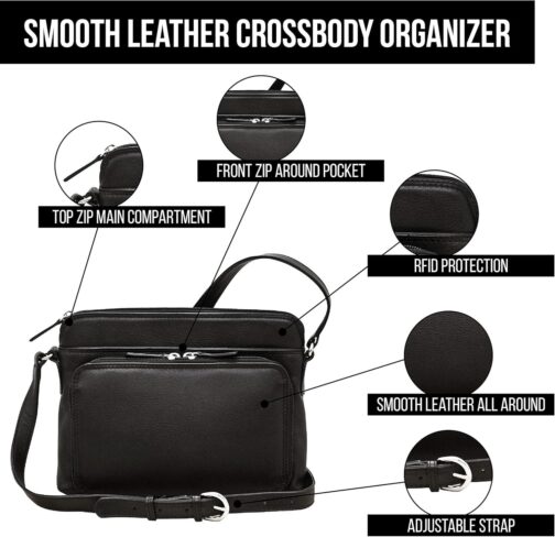 ili New York - Leather Shoulder Handbag w/Side Organizer - Soft, Smooth Leather Handbag w/RFID Blocking Lining - Image 2