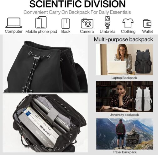 mixi Travel Laptop Backpack for Women and Men Carry On Backpack fits 16'' Laptop, Waterproof Lightweight Casual Hiking Weekender Bags Rucksack,17 Inch, Knight Black - Image 2