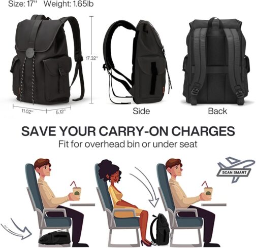 mixi Travel Laptop Backpack for Women and Men Carry On Backpack fits 16'' Laptop, Waterproof Lightweight Casual Hiking Weekender Bags Rucksack,17 Inch, Knight Black - Image 6