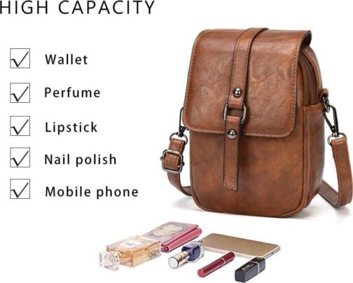 myfriday Vintage Crossbody Phone Bag for Women, Small Leather Shoulder Purse and Handbag with Tassel&Rivet Decoration - Image 3