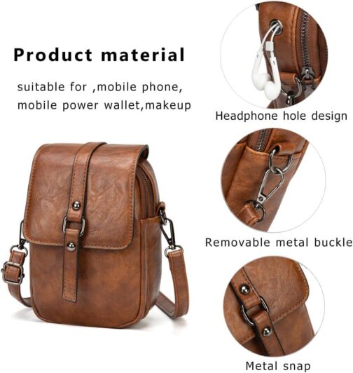 myfriday Vintage Crossbody Phone Bag for Women, Small Leather Shoulder Purse and Handbag with Tassel&Rivet Decoration - Image 7