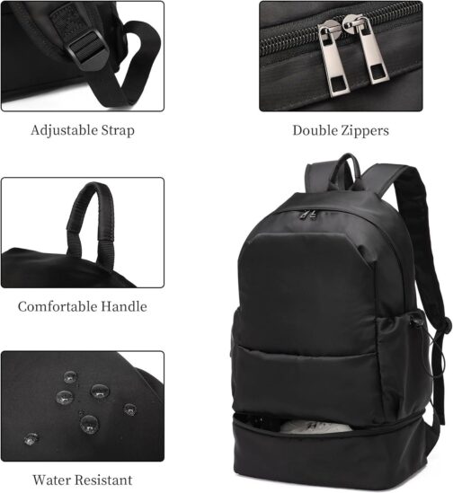 seyfocnia Gym Backpack for Men,Waterproof Backpack With Shoe Compartment Lightweight Travel Backpack Sports Backpack Casual Daypack Backpack-Black - Image 4