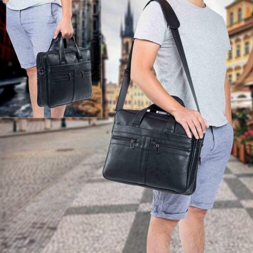 seyfocnia Men's Business Travel Briefcase Leather Handmade Messenger Bags Laptop Bag 15.6 17.3 inch - Image 6