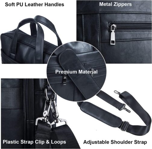 seyfocnia Men's Business Travel Briefcase Leather Handmade Messenger Bags Laptop Bag 15.6 17.3 inch - Image 2