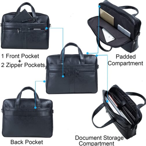 seyfocnia Men's Business Travel Briefcase Leather Handmade Messenger Bags Laptop Bag 15.6 17.3 inch - Image 3