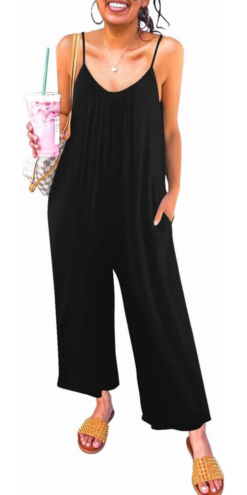 snugwind Womens Casual Sleeveless Strap Loose Adjustable Jumpsuits Stretchy Long Pants Romper with Pockets - Image 2