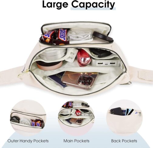sportsnew Fanny Packs for Women,Large Waist Pack with Extra Extension Belt,Fashion Crossbody Belt Bags for Travel Walking Running Hiking Beige - Image 2