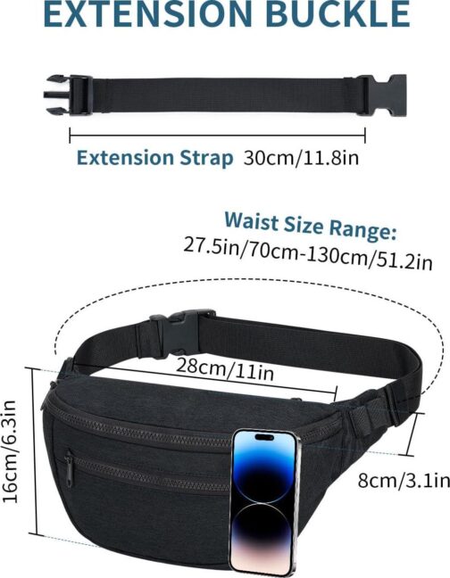 sportsnew Large Fanny Packs for Women, Waist Pack Fashion Crossbody Belt Bags for Walking Running Hiking Travel Bag Black patent pending - Image 7