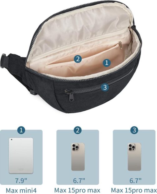sportsnew Large Fanny Packs for Women, Waist Pack Fashion Crossbody Belt Bags for Walking Running Hiking Travel Bag Black patent pending - Image 9