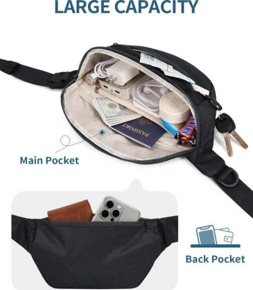 sportsnew Large Fanny Packs for Women, Waist Pack Fashion Crossbody Belt Bags for Walking Running Hiking Travel Bag Black patent pending - Image 3